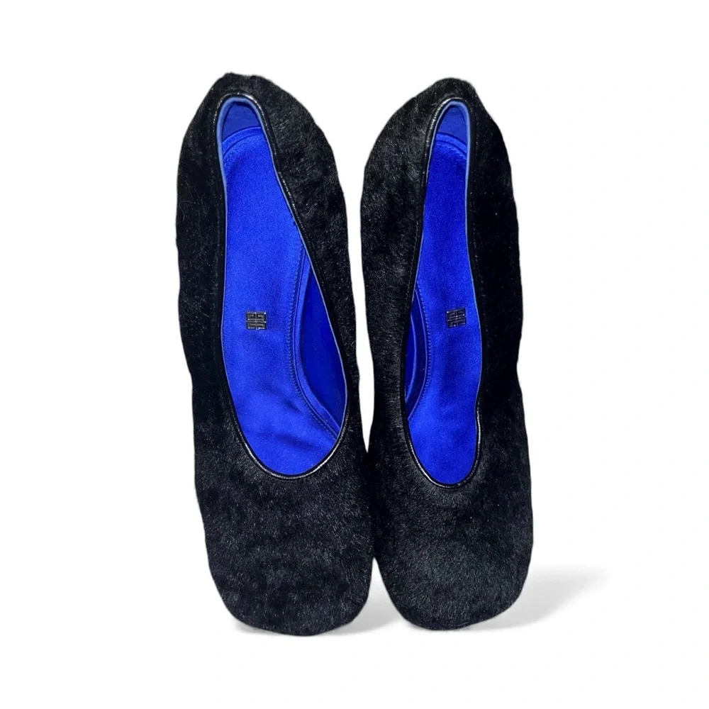 Givenchy Black Pumps Haircalf Heels Leather Square Toe 10 Fur Cocktail NWOB 🟡